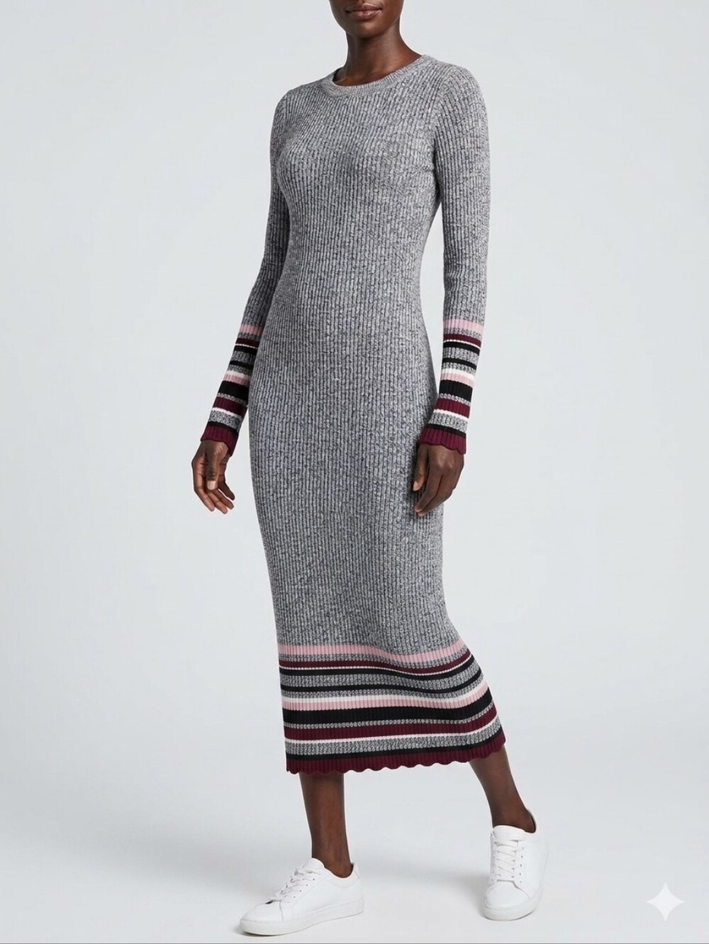 Almost Famous Gray Ribbed Bodycon Midi Sweater Dress L